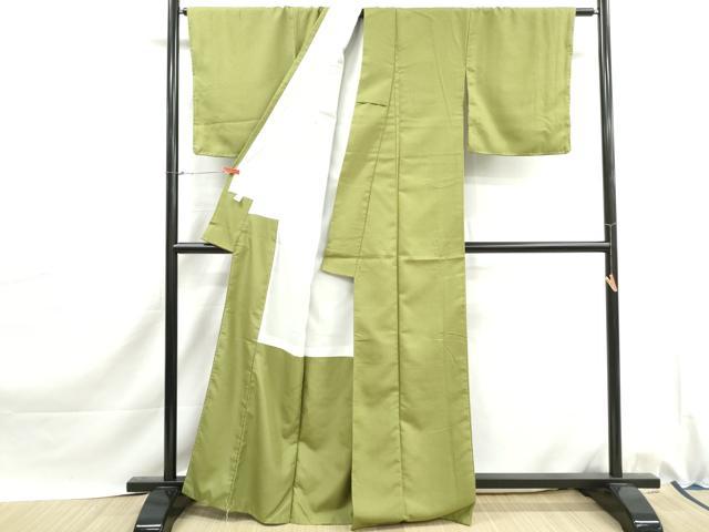 平和屋着物■色無地 霞地紋 青丹色 洗える着物 DABJ0138qa