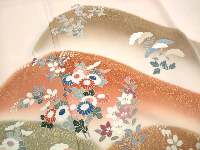 平和屋着物■訪問着 重ね山花松文 暈し染め 金彩 正絹 逸品 DABJ0158qa