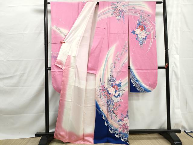 平和屋着物■豪華振袖 霞草花文 暈し染め 金銀彩 正絹 逸品 DABJ0168qa