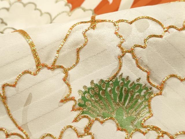 平和屋着物■豪華振袖 駒刺繍 枝葉牡丹文 金彩 正絹 逸品 DABJ0170qa