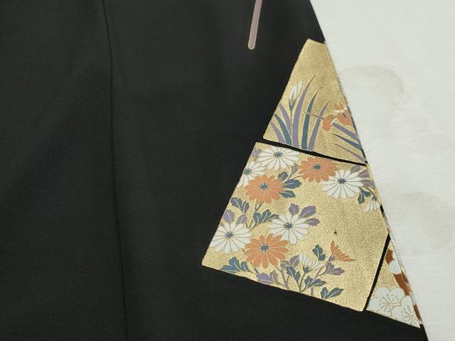 平和屋着物■豪華黒留袖 駒刺繍 地紙飛鶴花松文 牡丹 金銀彩 正絹 逸品 DABJ0171qa