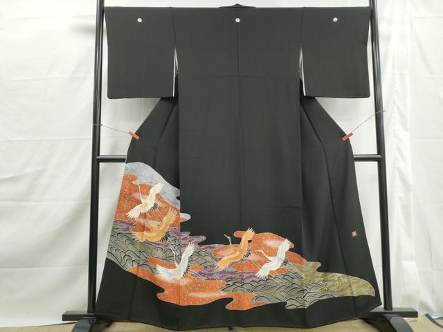 平和屋着物■豪華黒留袖 立波群鶴文 金銀彩 正絹 逸品 DABJ0172qa