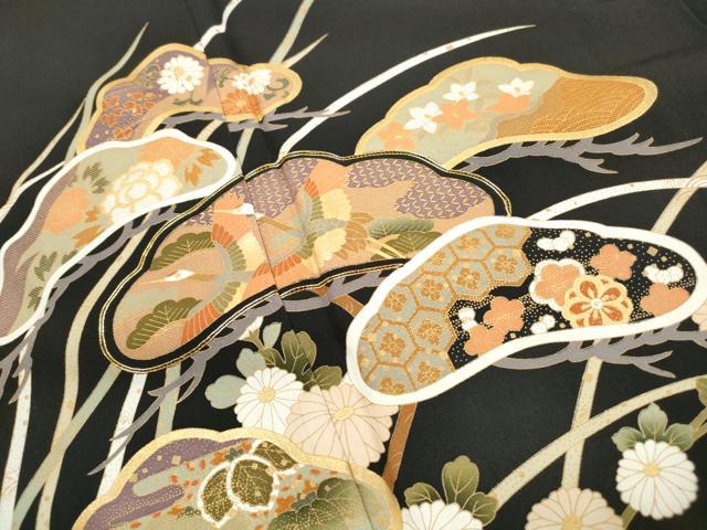 平和屋着物■豪華黒留袖 駒刺繍 飛鶴枝松花文 金彩 正絹 逸品 DABJ0184qa