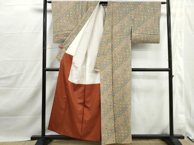 平和屋着物■上質な小紋 紬地 蜀江花文 正絹 逸品 DABJ0186qa