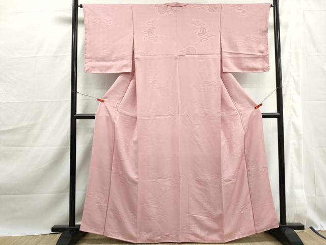 平和屋着物■上質な色無地 重ね雲鏡裏地紋 珊瑚色 正絹 逸品 DABJ0198qa