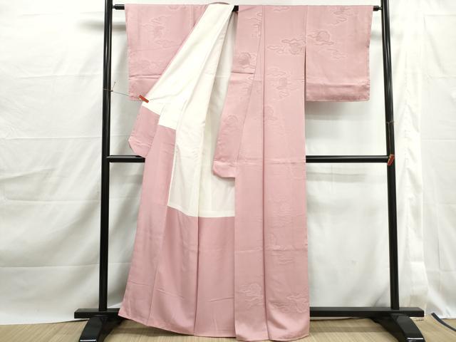 平和屋着物■上質な色無地 重ね雲鏡裏地紋 珊瑚色 正絹 逸品 DABJ0198qa