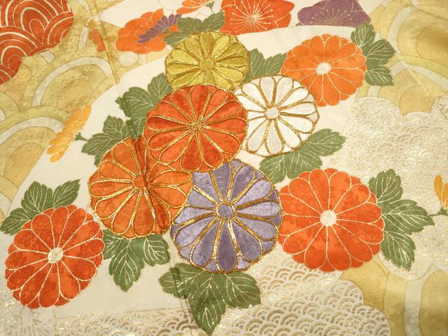 平和屋着物■豪華振袖 駒刺繍 地紙青海波花文 金彩 正絹 逸品 DABJ0201qa