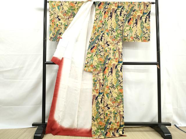 平和屋着物■上質な小紋 鬘帯人物風景文 正絹 逸品 DABJ0204qa