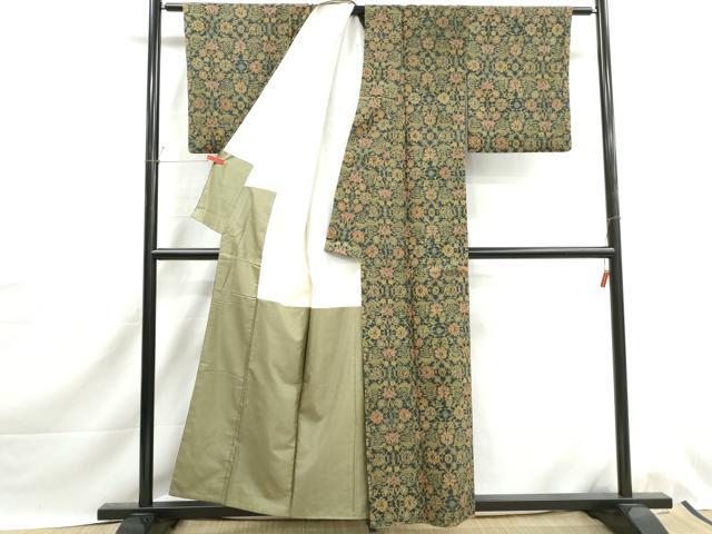 平和屋着物■上質な小紋 紬地 更紗花文 正絹 逸品 DABJ0209qa