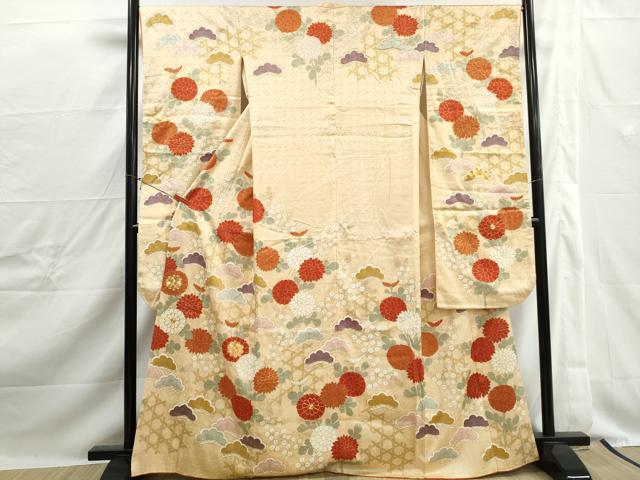 平和屋着物■豪華振袖 駒刺繍 花松文 菊 金彩 正絹 逸品 DABJ0236qa