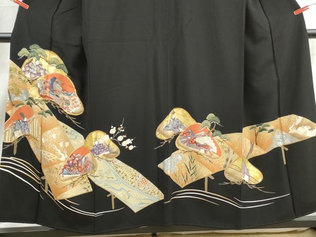 平和屋着物■豪華黒留袖 駒刺繍 人物枝松花文 金彩 正絹 逸品 DABJ0237qa