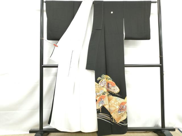 平和屋着物■豪華黒留袖 駒刺繍 人物枝松花文 金彩 正絹 逸品 DABJ0237qa