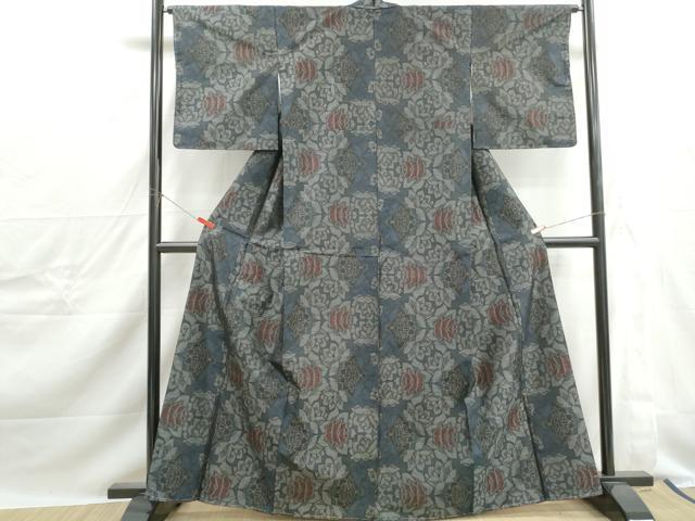 平和屋着物■本場大島紬 草花文 正絹 逸品 DABJ0239qa