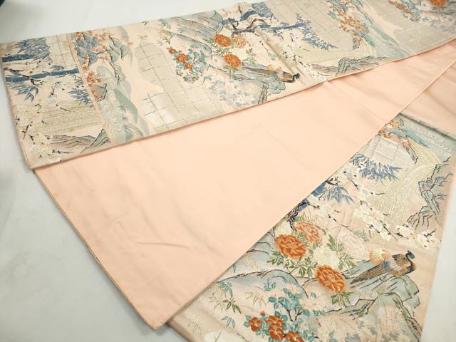 平和屋着物◎六通柄袋帯 唐織 風景花鳥文 金銀糸 正絹 逸品 DABJ0267qa