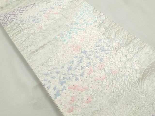 平和屋着物◎全通柄袋帯 唐織 草花文 銀糸 正絹 逸品 DABJ0281qa