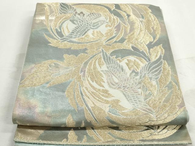 平和屋着物◎六通柄袋帯 霞鳳凰文 金糸 引箔 正絹 逸品 DABJ0298qa
