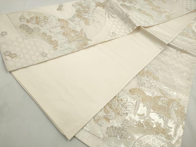 平和屋着物◎全通柄袋帯 地紙花鳥文 美保姿 金銀糸 正絹 逸品 DABJ0315qa