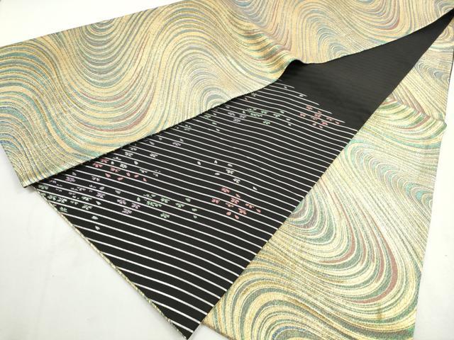 平和屋着物◎全通柄袋帯 流水文 金糸 正絹 逸品 DABJ0325qa