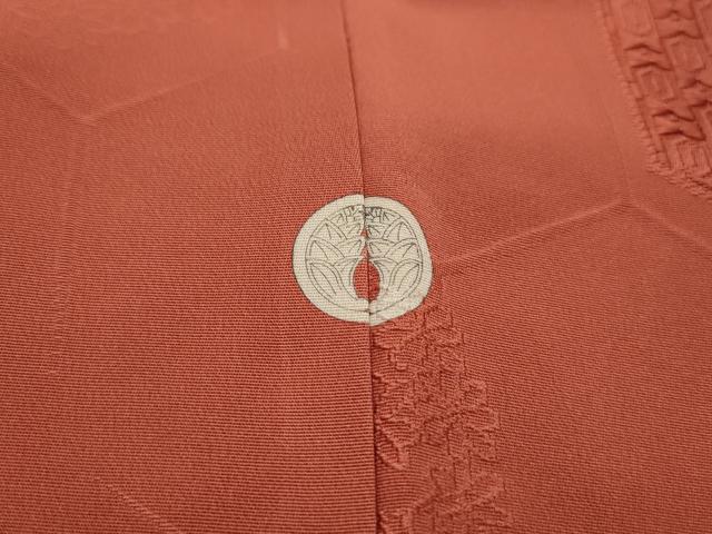平和屋着物■上質な色無地 亀甲花地紋 鉛丹色 正絹 逸品 DABJ0346qa