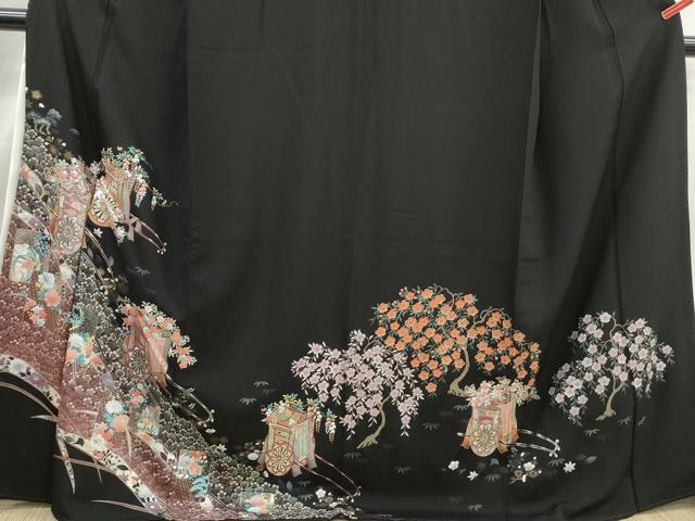 平和屋着物■豪華黒留袖 御所車花文 金銀彩 正絹 逸品 DABJ0379yqa