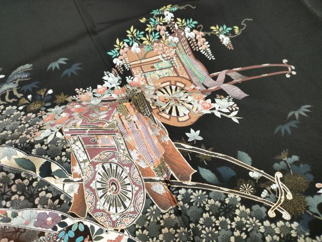 平和屋着物■豪華黒留袖 御所車花文 金銀彩 正絹 逸品 DABJ0379yqa