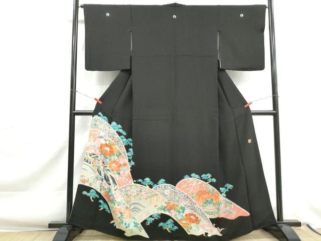 平和屋着物■豪華黒留袖 作家物 流水牡丹文 松竹梅 金彩 正絹 逸品 DABJ0384qa