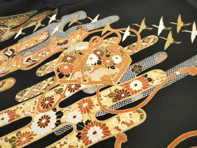 平和屋着物■豪華黒留袖 駒刺繍 群鶴花文箱文 金彩 正絹 逸品 DABJ0385qa