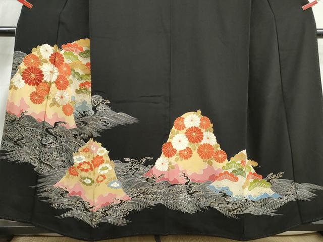 平和屋着物■豪華黒留袖 駒刺繍 立波花松文 金彩 正絹 逸品 DABJ0386qa