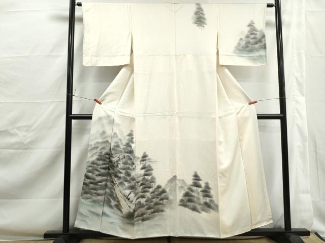 平和屋着物■訪問着 手描き 風景樹林文 暈し染め 正絹 逸品 DABJ0389qa