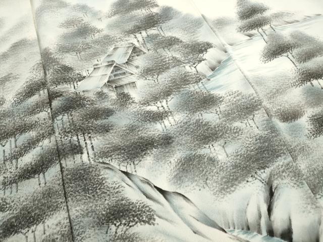 平和屋着物■訪問着 手描き 風景樹林文 暈し染め 正絹 逸品 DABJ0389qa