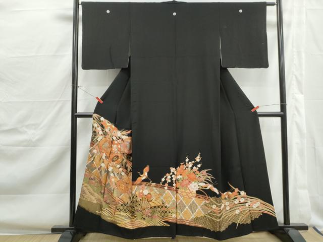 平和屋着物■豪華黒留袖 駒刺繍 飛鶴花鼓文 金彩 正絹 逸品 DABJ0396qa
