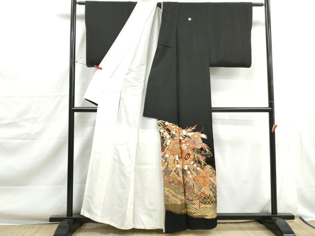 平和屋着物■豪華黒留袖 駒刺繍 飛鶴花鼓文 金彩 正絹 逸品 DABJ0396qa