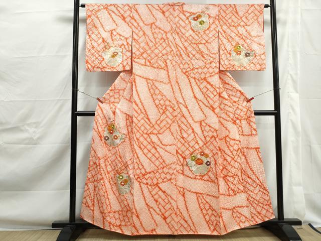 平和屋着物■訪問着 駒刺繍 絞り 草花文 金彩 正絹 逸品 DABJ0412qa
