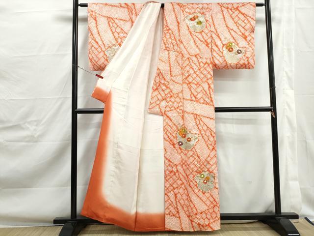 平和屋着物■訪問着 駒刺繍 絞り 草花文 金彩 正絹 逸品 DABJ0412qa