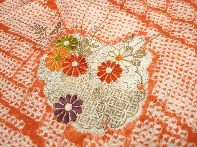 平和屋着物■訪問着 駒刺繍 絞り 草花文 金彩 正絹 逸品 DABJ0412qa