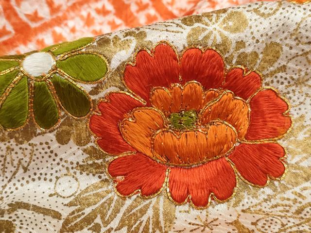 平和屋着物■訪問着 駒刺繍 絞り 草花文 金彩 正絹 逸品 DABJ0412qa