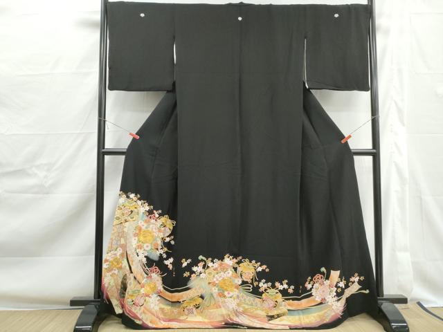 平和屋着物■豪華黒留袖 駒刺繍 几帳花文 牡丹 宝尽くし 暈し染め 金彩 正絹 逸品 DABJ0415qa