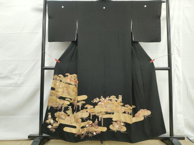 平和屋着物■豪華黒留袖 駒刺繍 エ霞花松文 金彩 正絹 逸品 DABJ0420qa