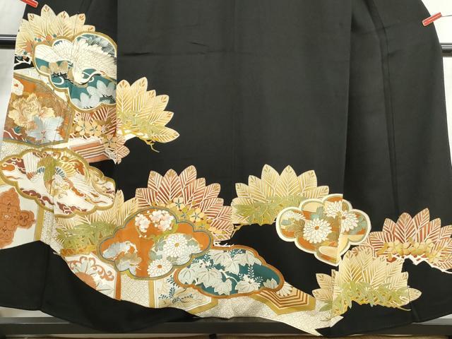 平和屋着物■豪華黒留袖 飛鶴花文 鳳凰 松竹梅 鶴 正絹 逸品 DABJ0432qa