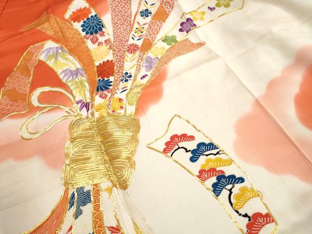 平和屋着物■豪華振袖 駒刺繍 束ね熨斗花松文 暈し染め 金彩 正絹 逸品 DABJ0443qa