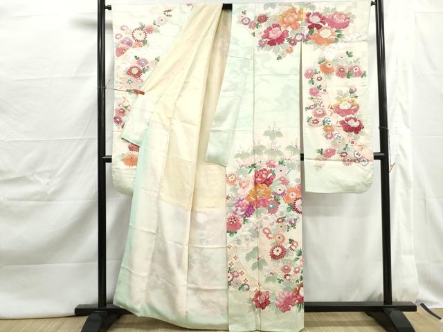 平和屋着物■豪華振袖 駒刺繍 立波花文 牡丹 暈し染め 金銀彩 正絹 逸品 DABJ0444qa