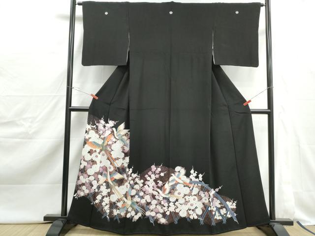 平和屋着物■豪華黒留袖 駒刺繍 花鳥文 金彩 正絹 逸品 DABJ0456qa
