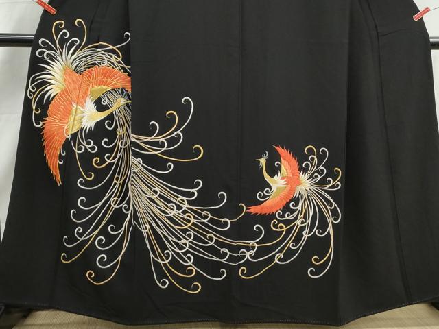 平和屋着物■豪華黒留袖 総刺繍 駒刺繍 鳳凰文 金銀糸 正絹 逸品 DABJ0457qa