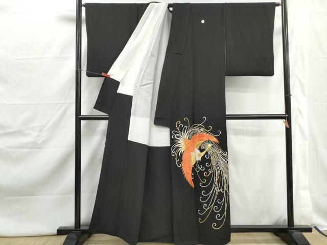 平和屋着物■豪華黒留袖 総刺繍 駒刺繍 鳳凰文 金銀糸 正絹 逸品 DABJ0457qa