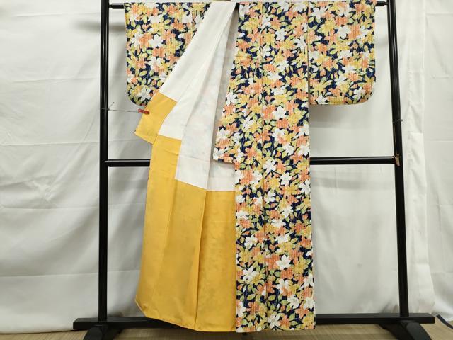 平和屋着物■上質な小紋 絞り 草花文 金彩 正絹 逸品 DABJ0471qa