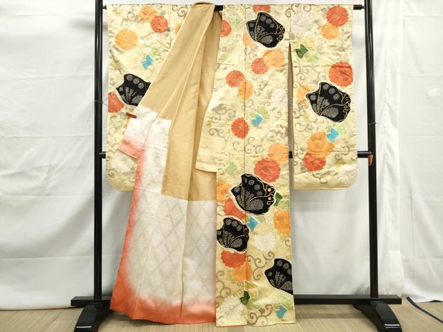平和屋着物■豪華振袖 駒刺繍 絞り 花蝶菊唐草文 金彩 正絹 逸品 DABJ0480qa