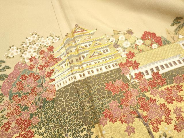 平和屋着物■豪華色留袖 風景花文 左川博 金銀彩 正絹 逸品 DABJ0511qa