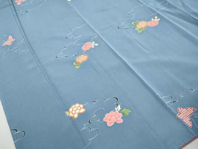 平和屋着物■上質な小紋 花蝶文 鬼しぼ縮緬 正絹 逸品 DABJ0513qa
