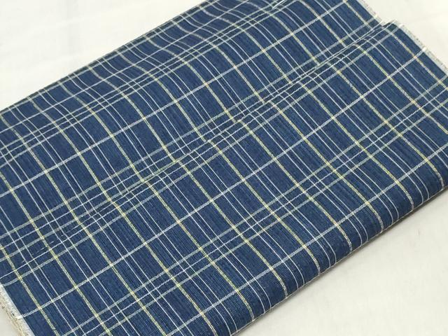 平和屋着物*夏物 阿波しじら織 浴衣 反物 着尺 正藍染 格子 証紙付き 綿 逸品 未使用 DABJ0631zy