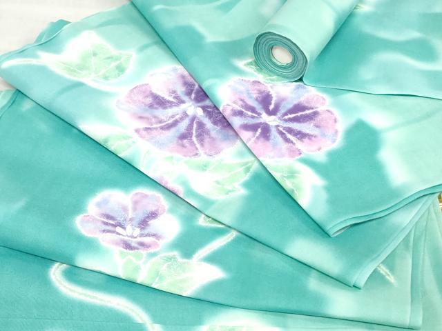 平和屋着物*夏物 浴衣 反物 着尺 nakano hiromiti 朝顔 クイーンサイズ 綿 逸品 未使用 DABJ0657zy